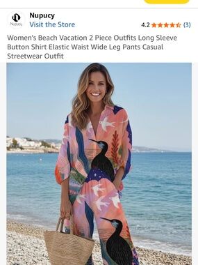 Women's Pink Tropical Bird Print Beach Cover-Up Set